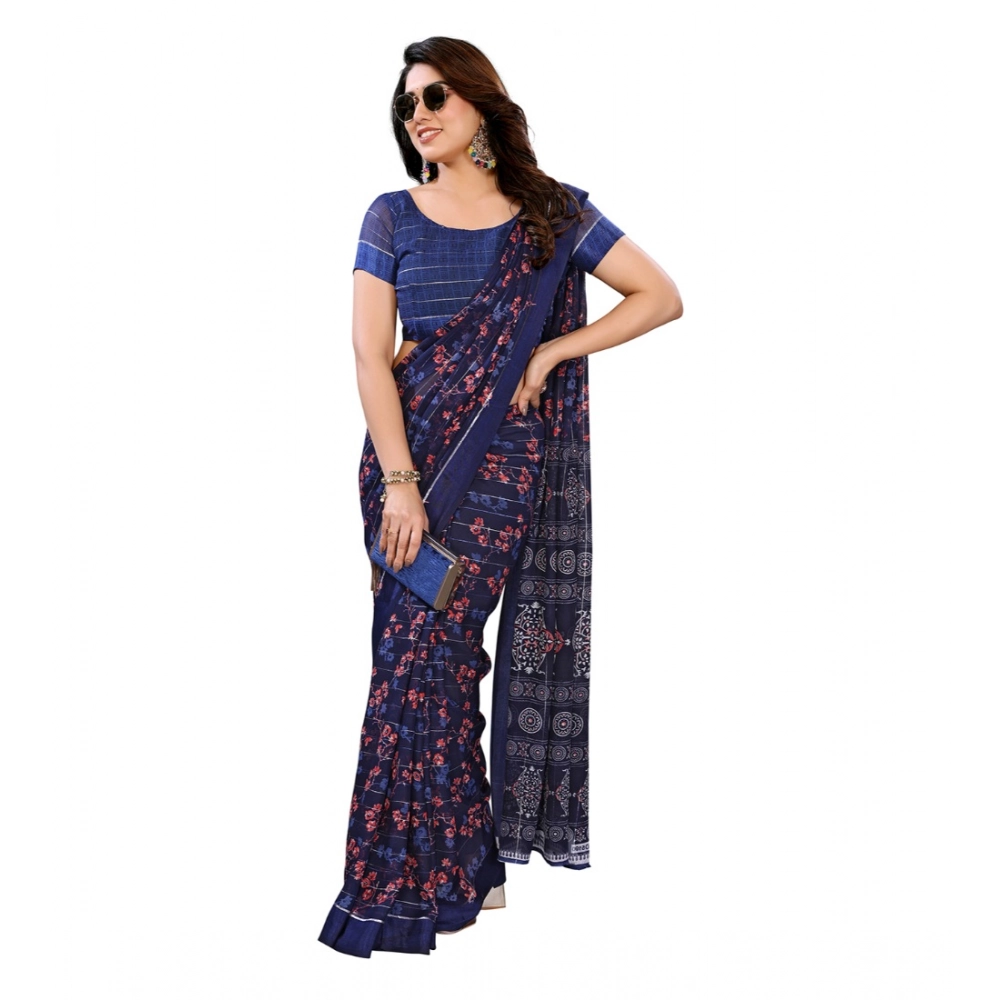 Generic Women's Georgette Printed Saree With Unstitched Blouse 5.5Mtr (Blue) Generic Women's Georgette Printed Saree With Unstitched Blouse 5.5Mtr (Blue)