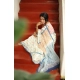 Generic Women's Linen Printed Saree With Unstitched Blouse 5.5Mtr (White)