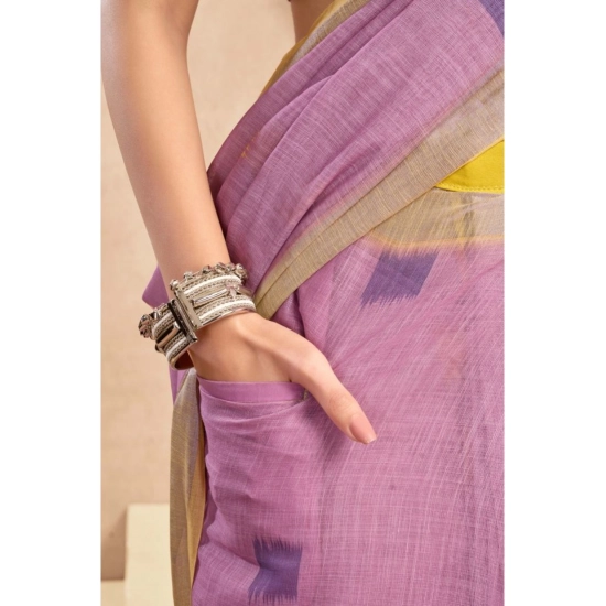 Generic Women's Linen Cotton Printed Ready To Wear Saree With Unstitched Blouse 5.5 Mtr (Lavender)