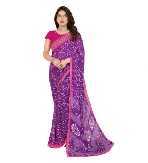 Generic Women's Georgette Printed Saree With Unstitched Blouse 5.5Mtr (Purple)