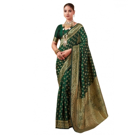 Generic Women's Jacquard Printed Saree With Unstitched Blouse 5.5Mtr (Green) Generic Women's Jacquard Printed Saree With Unstitched Blouse 5.5Mtr (Green)