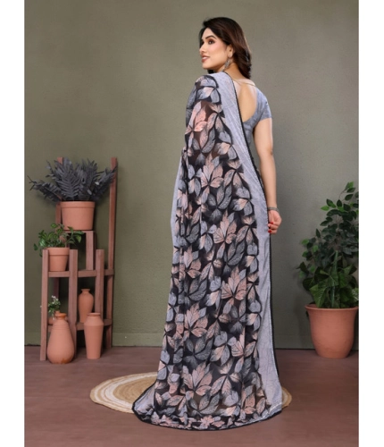 Generic Women's Chiffon Printed Saree With Unstitched Blouse 5.5Mtr (Grey)