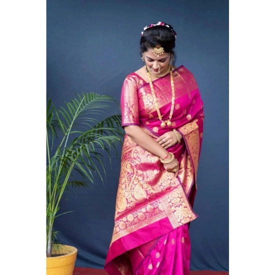 Generic Women's Soft Litchi Silk Jacquard Work Saree With Unstitched Blouse 5.5Mtr (Pink) Generic Women's Soft Litchi Silk Jacquard Work Saree With Unstitched Blouse 5.5Mtr (Pink)