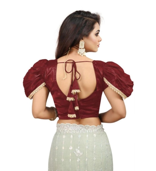 Generic Women's Jimmy Solid V Neck Puff Sleeve Readymade Blouse (Maroon 38 , Alterable up to 42)-PID65840 Generic Women's Jimmy Solid V Neck Puff Sleeve Readymade Blouse (Maroon 38 , Alterable up to 42)-PID65840