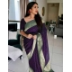 Generic Women's Litchi silk Printed Saree With Unstitched Blouse (Purple)