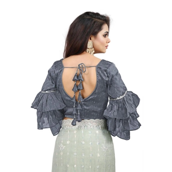 Generic Women's Organza Solid V Neck Layered Ruffle Sleeve Readymade Blouse (Grey Free Size , up to 38–40 Bust)-PID65851 Generic Women's Organza Solid V Neck Layered Ruffle Sleeve Readymade Blouse (Grey Free Size , up to 38–40 Bust)-PID65851