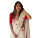 Generic Women's Linen Printed Saree With Unstitched Blouse 5.5Mtr (White)