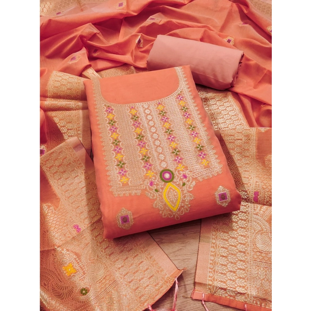 Generic Women's Banarasi Silk Printed Unstitched Salwar Suit Material With Dupatta (Peach, 3Mtrs) Generic Women's Banarasi Silk Printed Unstitched Salwar Suit Material With Dupatta (Peach, 3Mtrs)