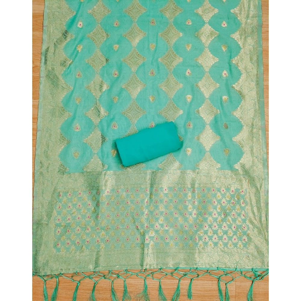 Generic Women's Banarasi Silk Printed Unstitched Salwar Suit Material With Dupatta (sea green, 3Mtrs) Generic Women's Banarasi Silk Printed Unstitched Salwar Suit Material With Dupatta (sea green, 3Mtrs)