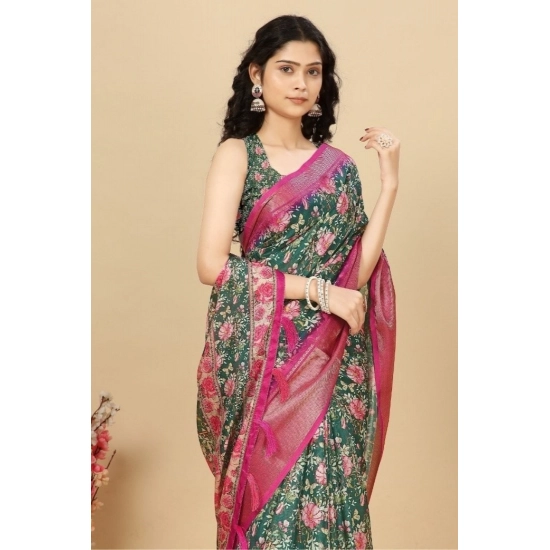 Generic Women's Cotton Silk Floral Printed Saree With Unstitched Blouse 5.5Mtr (Green) Generic Women's Cotton Silk Floral Printed Saree With Unstitched Blouse 5.5Mtr (Green)
