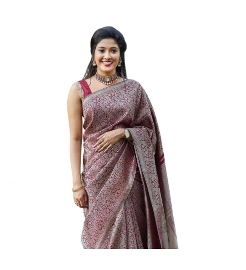 Generic Women's Soft Lichi Silk Printed Saree With Unstitched Blouse 5.5Mtr (Wine)