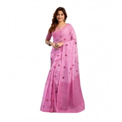 Generic Women's Linen Cotton Printed Ready To Wear Saree With Unstitched Blouse 5.5 Mtr (Light_Pink)