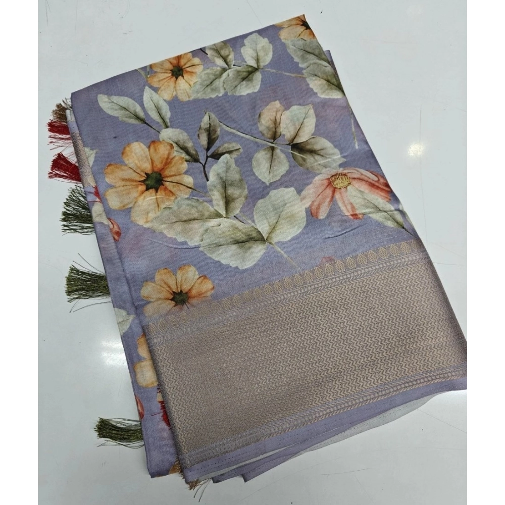 Women’s Cotton Silk Floral Printed Saree With Unstitched Blouse 5.5Mtr (Grey)