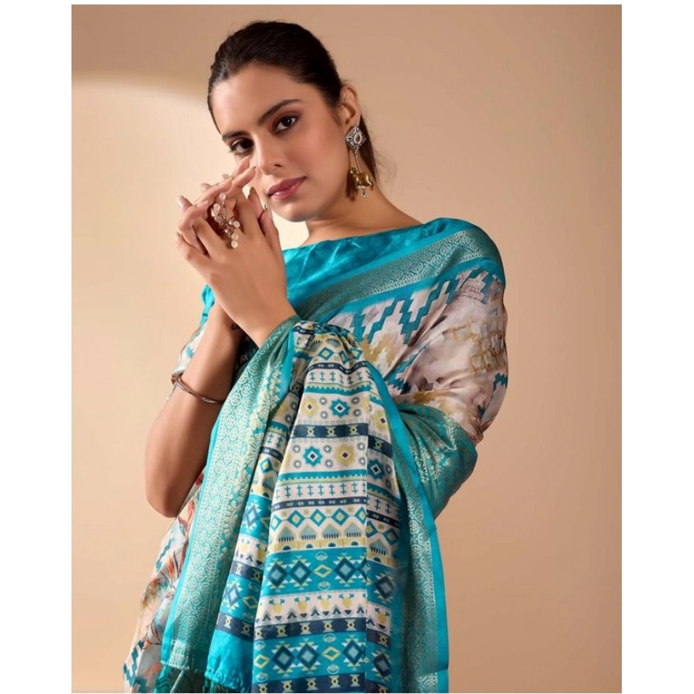 Generic Women's Faux_Silk Printed Saree With Unstitched Blouse 5.5Mtr (Beige)