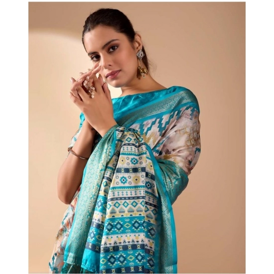 Generic Women's Faux_Silk Printed Saree With Unstitched Blouse 5.5Mtr (Beige)