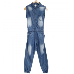 Generic Girl's Denim Embellished Sleeveless Jumpsuit (Blue)