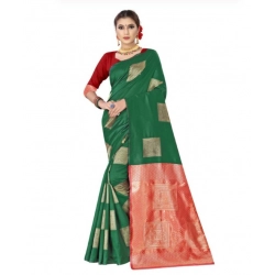 Generic Women's Soft Lichi Silk Printed Saree With Unstitched Blouse 5.5Mtr (Green)