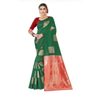 Generic Women's Soft Lichi Silk Printed Saree With Unstitched Blouse 5.5Mtr (Green)