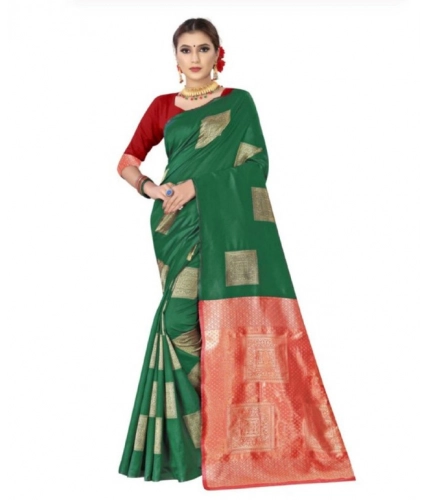 Generic Women's Soft Lichi Silk Printed Saree With Unstitched Blouse 5.5Mtr (Green)