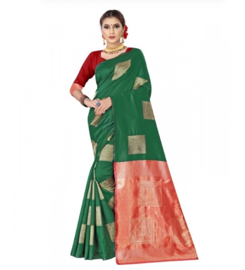 Generic Women's Soft Lichi Silk Printed Saree With Unstitched Blouse 5.5Mtr (Green)