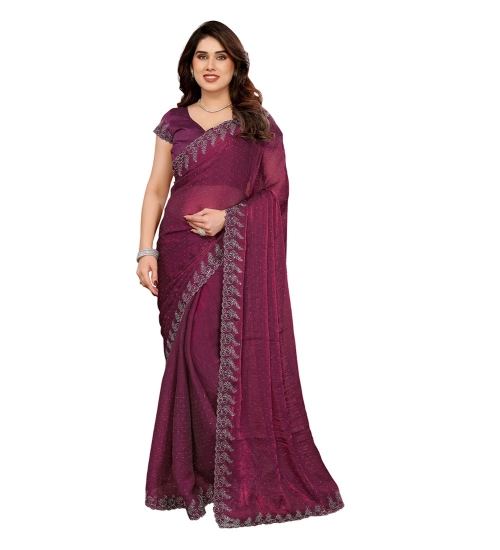 Generic Women's Georgette Printed Saree With Unstitched Blouse 5.5Mtr (Purple)