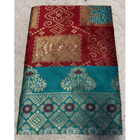 Generic Women's Jacquard Printed Saree With Unstitched Blouse 5.5Mtr (Maroon)