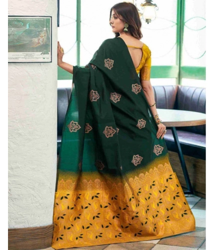 Generic Women's Soft Lichi Silk Printed Saree With Unstitched Blouse 5.5Mtr (Green)