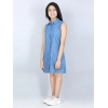 Generic Girl's Denim Solid Cold Shoulder Dress (Blue) Generic Girl's Denim Solid Cold Shoulder Dress (Blue)