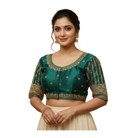 Generic Women's Phantom Silk Embroidered Designer Neck Padded Blouse (Teal 38 Ready (Alterable up to 42)