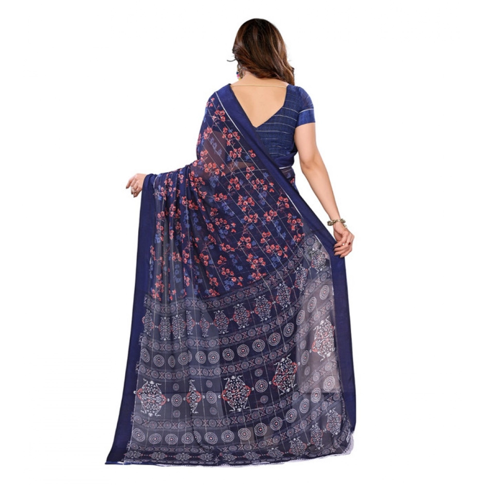 Generic Women's Georgette Printed Saree With Unstitched Blouse 5.5Mtr (Blue) Generic Women's Georgette Printed Saree With Unstitched Blouse 5.5Mtr (Blue)