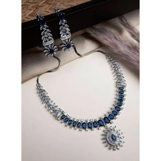 Generic Women's Brass Silver Plated Necklace set (Blue) Generic Women's Brass Silver Plated Necklace set (Blue)