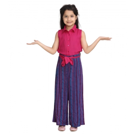 Generic Girl's Rayon Colour Block Sleeveless Jumpsuit (Pink-Blue) Generic Girl's Rayon Colour Block Sleeveless Jumpsuit (Pink-Blue)