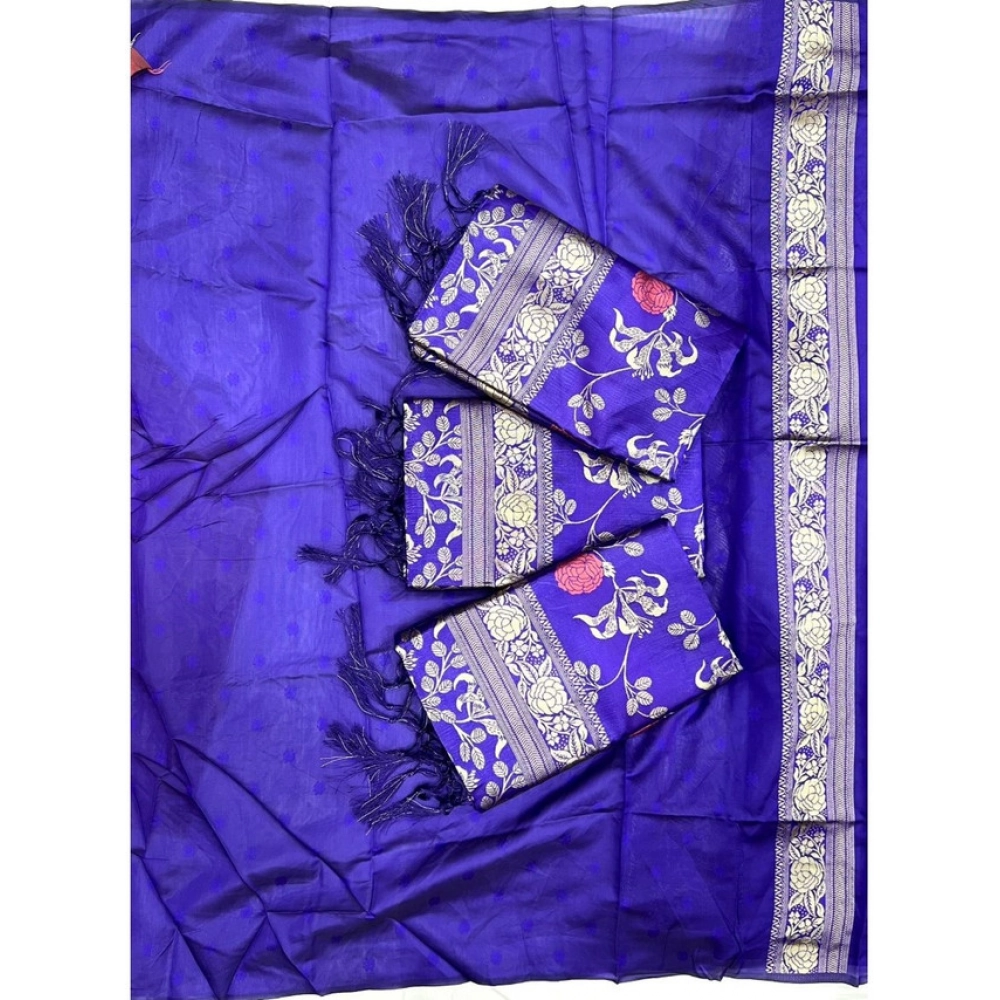 Generic Women's Soft Litchi Silk Jacquard Work Saree With Unstitched Blouse 5.5Mtr (Purple)