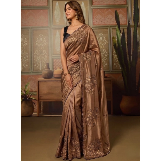 Generic Women's Viscose Silk Embroidered Saree With Unstitched Blouse 5.5Mtr (Brown) Generic Women's Viscose Silk Embroidered Saree With Unstitched Blouse 5.5Mtr (Brown)