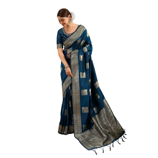 Generic Women's Silk Blend Printed Saree With Unstitched Blouse 5.5Mtr (Teal Blue) Generic Women's Silk Blend Printed Saree With Unstitched Blouse 5.5Mtr (Teal Blue)