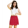 Generic Girl's Polyester Lurex Printed Sleeveless Skorts Set (White-Red)