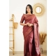 Generic Women's Litchi silk Printed Saree With Unstitched Blouse (Maroon)