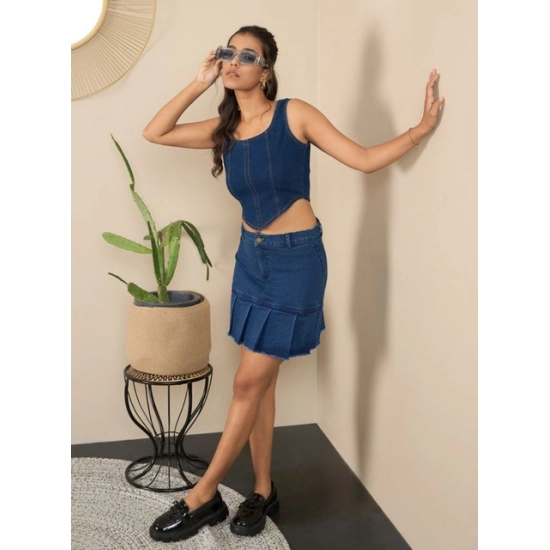 Generic Women's Denim Washed Buttoned Skirt (Blue) Generic Women's Denim Washed Buttoned Skirt (Blue)