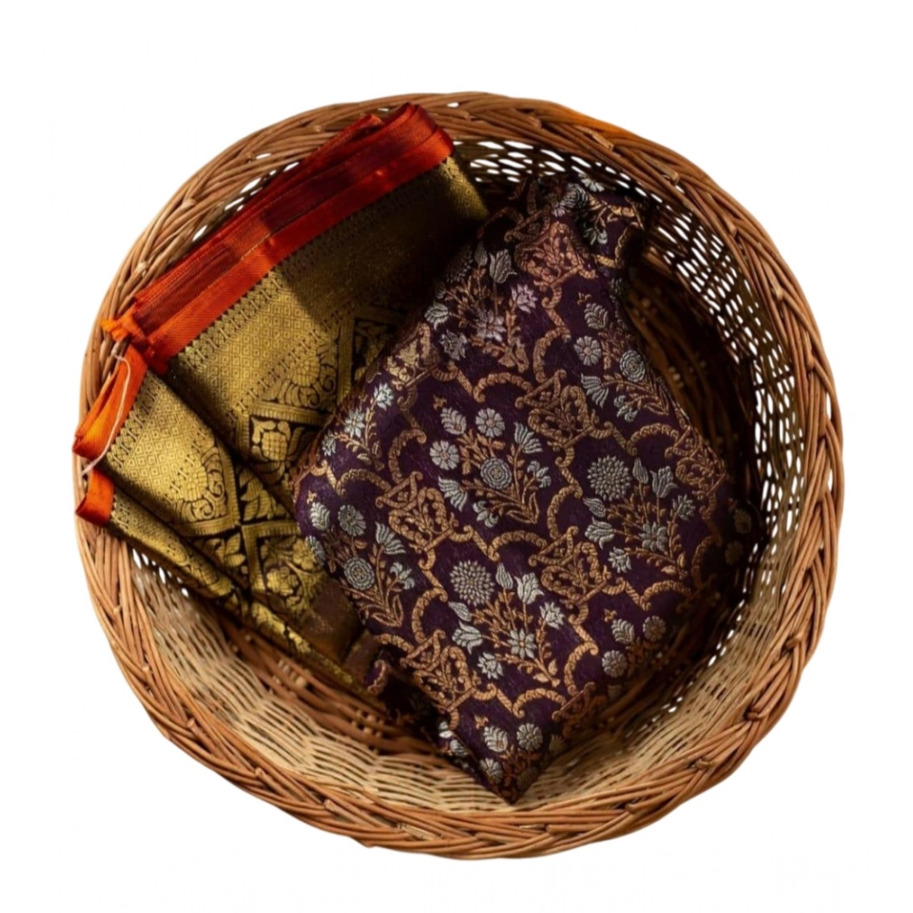 Generic Women's Soft Litchi Silk Jacquard Work Saree With Unstitched Blouse 5.5Mtr (Purple) Generic Women's Soft Litchi Silk Jacquard Work Saree With Unstitched Blouse 5.5Mtr (Purple)