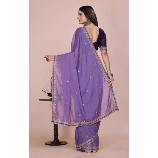 Generic Women's Georgette Embellished Saree With Unstitched Blouse 5.5Mtr (Purple) Generic Women's Georgette Embellished Saree With Unstitched Blouse 5.5Mtr (Purple)