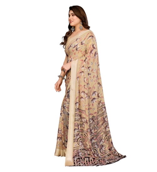 Generic Women's Georgette Printed Saree With Unstitched Blouse 5.5Mtr (Beige)