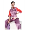Generic Women's Satin Colour Block Long Sleeves Co-Ord Set (Multicolor)