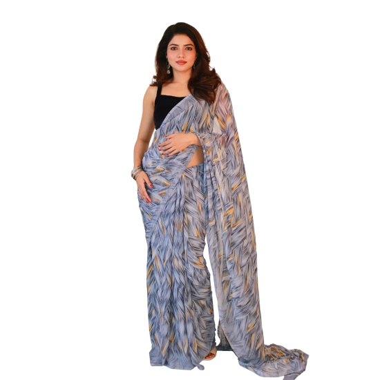 Generic Women's Georgette Printed Saree With Unstitched Blouse 5.5Mtr (Grey)