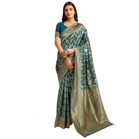 Generic Women's Jacquard Printed Saree With Unstitched Blouse 5.5Mtr (Teal) Generic Women's Jacquard Printed Saree With Unstitched Blouse 5.5Mtr (Teal)
