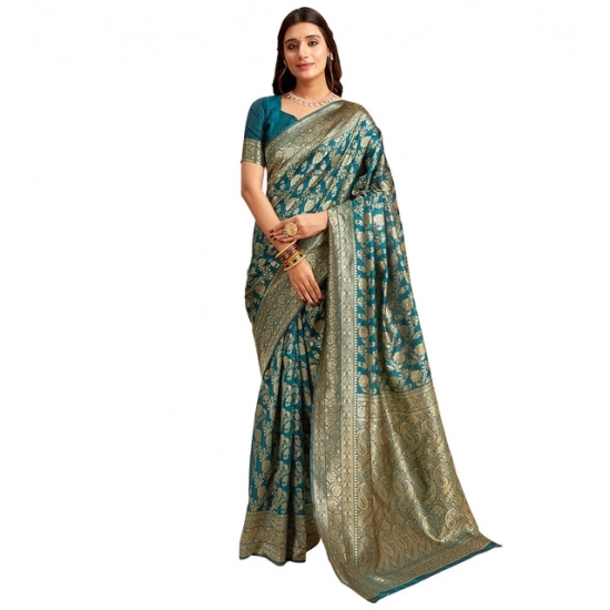Generic Women's Jacquard Printed Saree With Unstitched Blouse 5.5Mtr (Teal) Generic Women's Jacquard Printed Saree With Unstitched Blouse 5.5Mtr (Teal)