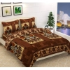 Generic Fleece Floral Printed Double Polar Warm Bedsheet with 2 Pillow Cover (Brown)