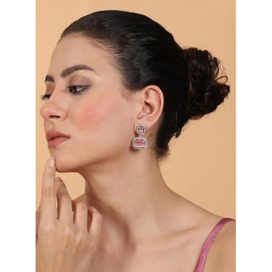 Generic Women's Brass Silver Plated Drop Earrings (Pink) Generic Women's Brass Silver Plated Drop Earrings (Pink)