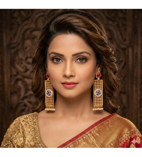 Generic Women's Zinc Alloy Gold Plated Dangler Earrings (Multicolor)