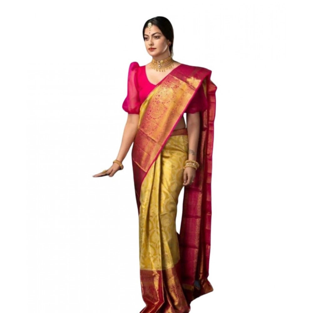 Generic Women's Soft Litchi Silk Jacquard Work Saree With Unstitched Blouse 5.5Mtr (Mustard Yellow) Generic Women's Soft Litchi Silk Jacquard Work Saree With Unstitched Blouse 5.5Mtr (Mustard Yellow)