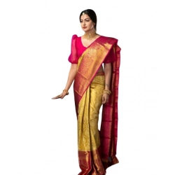 Generic Women's Soft Litchi Silk Jacquard Work Saree With Unstitched Blouse 5.5Mtr (Mustard Yellow)